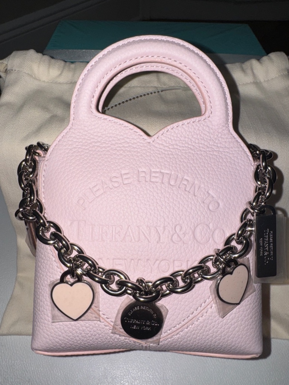 Tiffany & Co. Pale Pink Heart-Embossed Leather Mini Tote